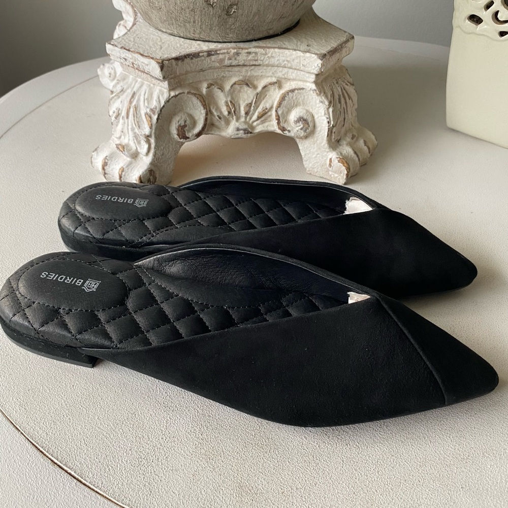 Birdies “The Swan” Black‎ Suede Mules Slippers Pointed Flats Shoes Womens 8 - Picture 11 of 14